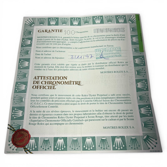 Rolex Lady DateJust ref 69160 Stamped Guarantee Certificate Papers