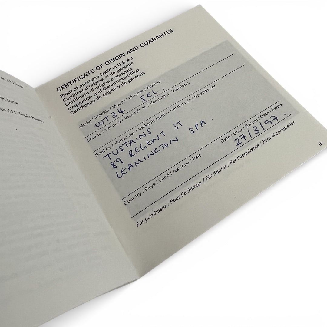 1997 Tag Heuer SEL Guarantee Booklet