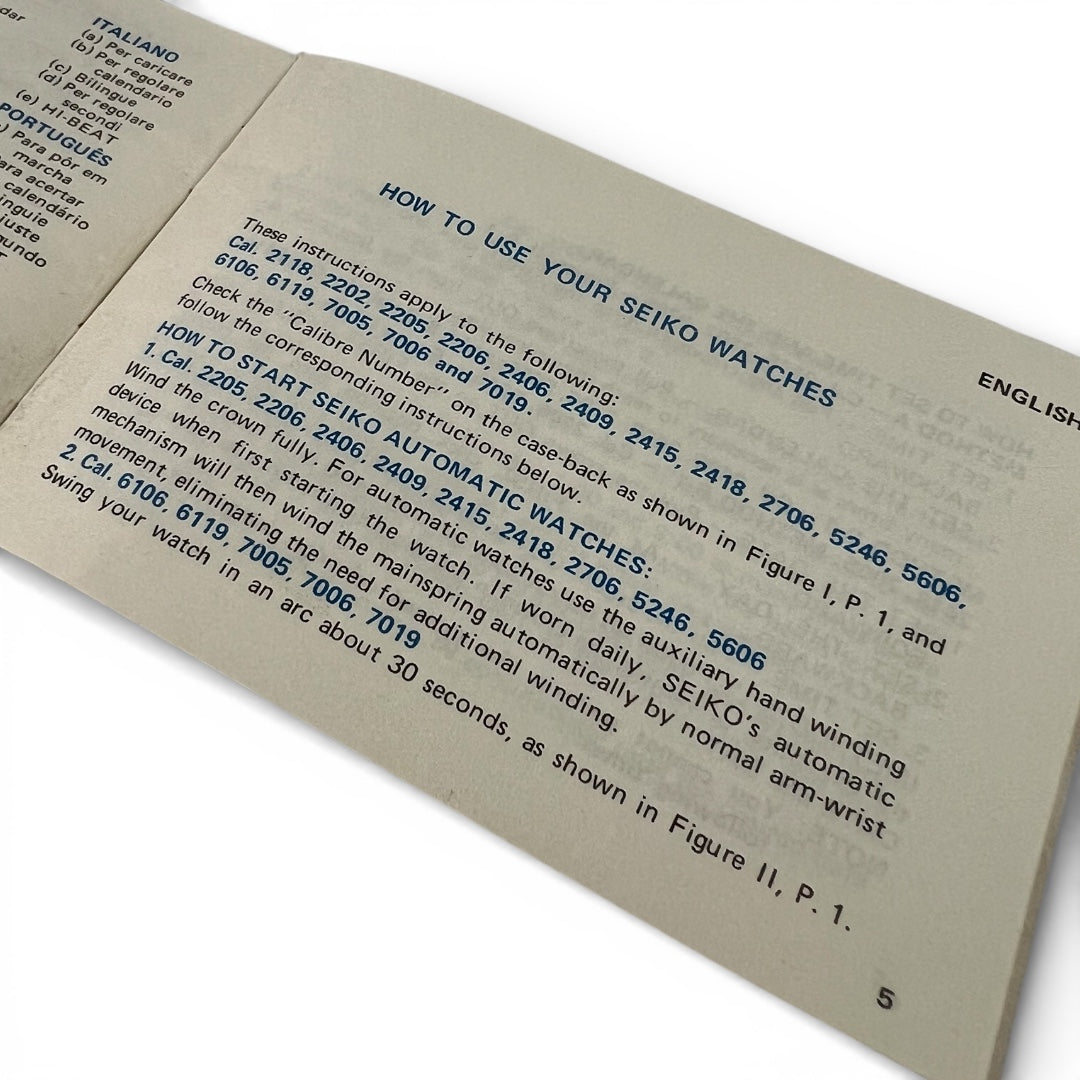 1972 Seiko Instruction Booklet