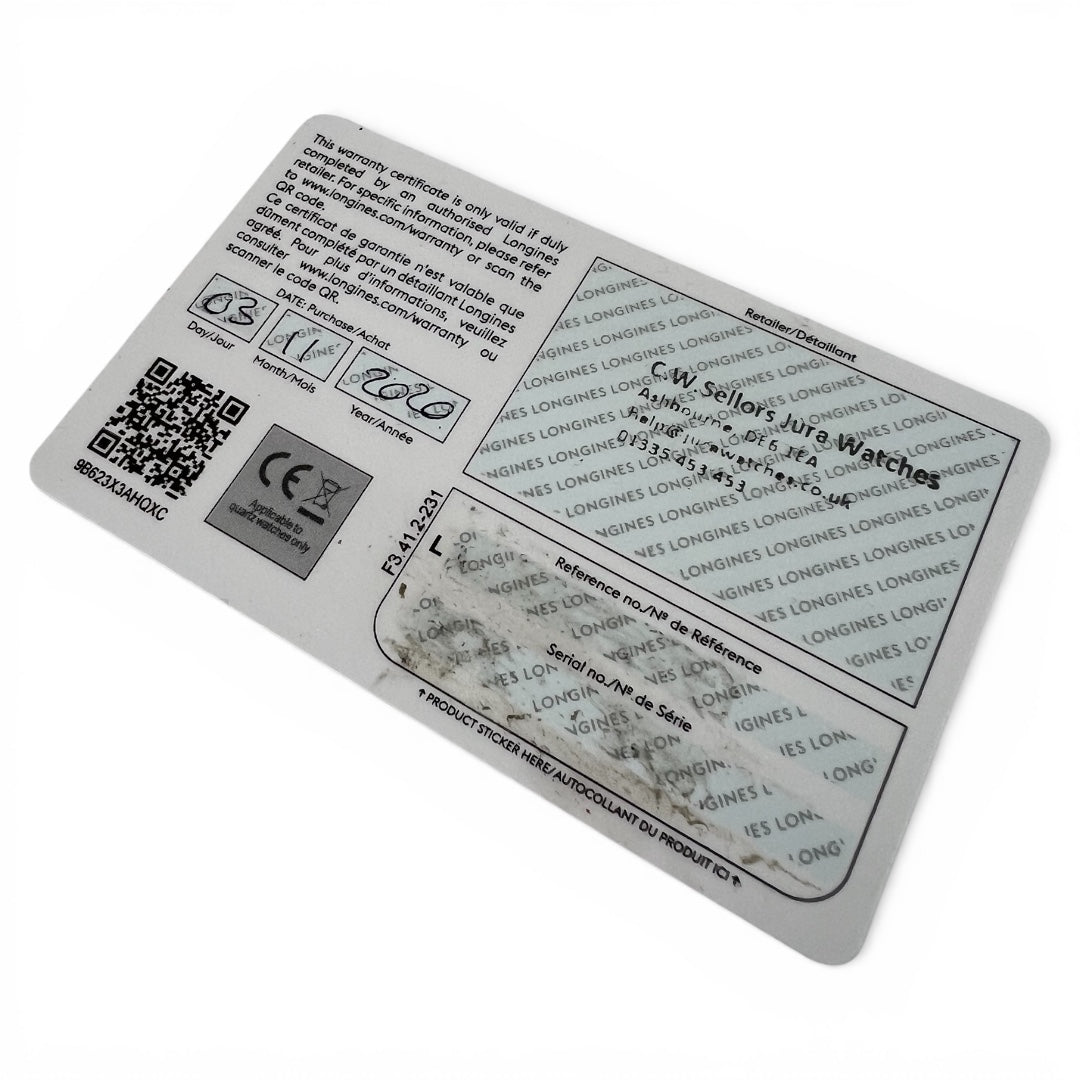 2020 Longines International Warranty Card