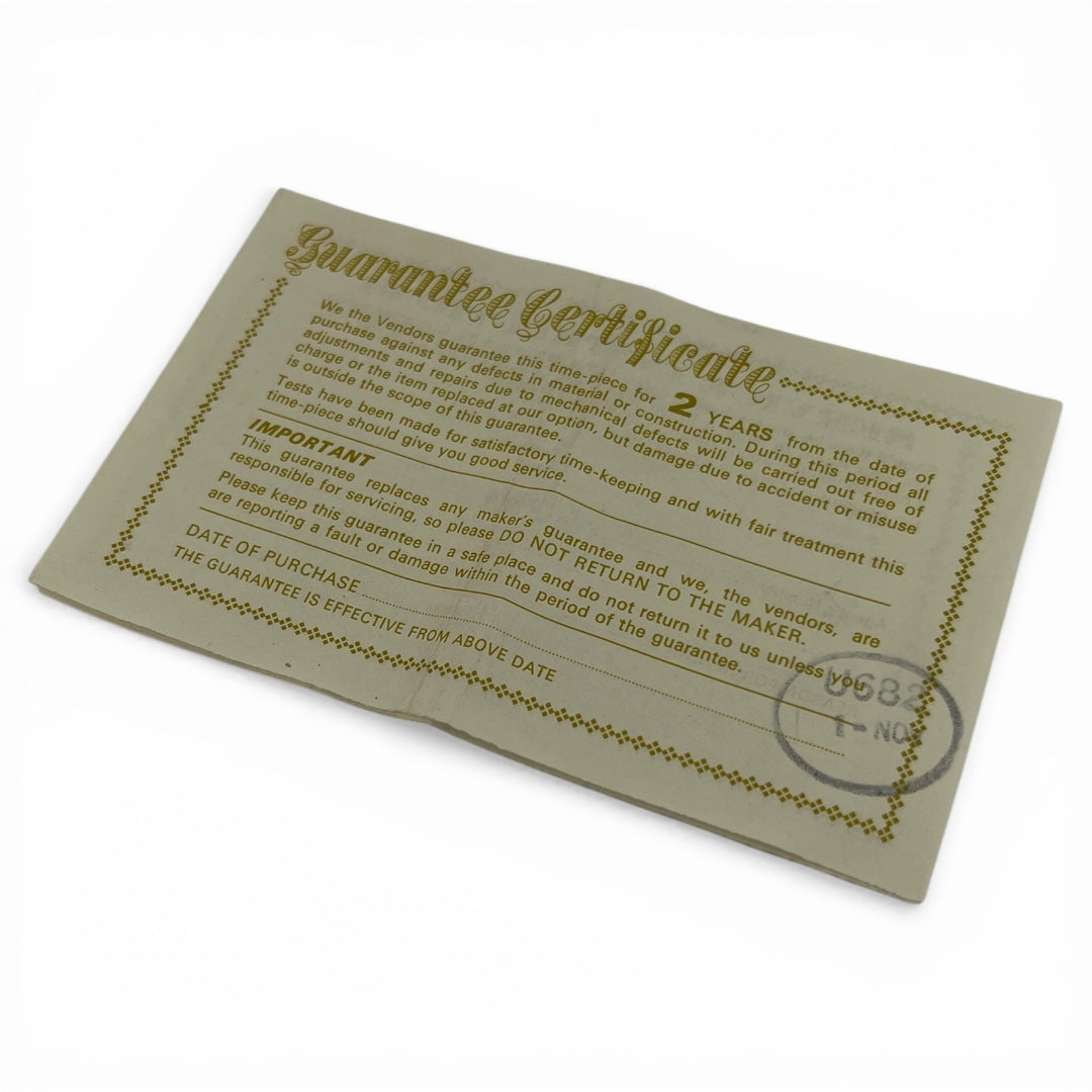 Vintage Watch Blank Guarantee Certificate