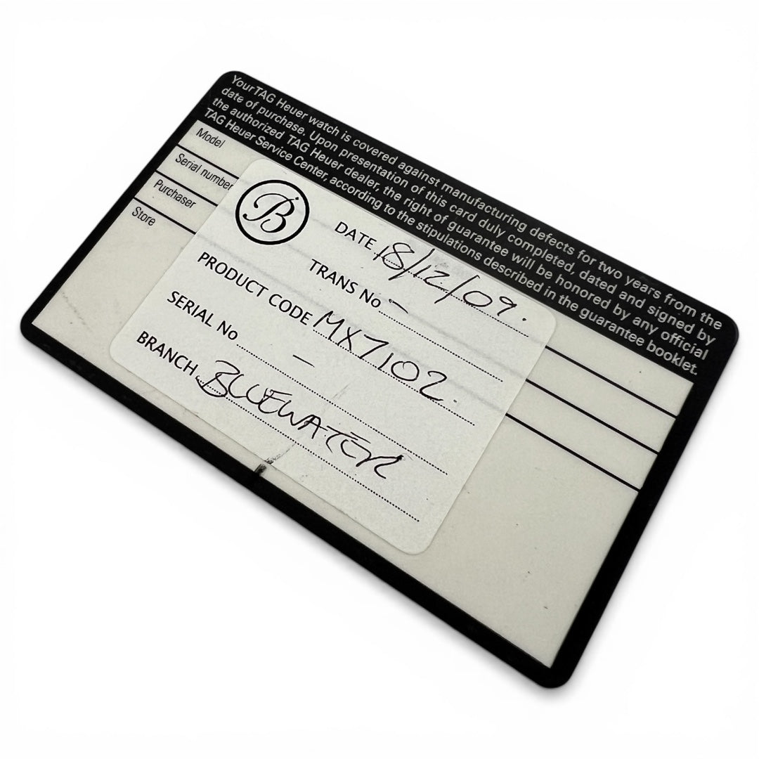 2009 Tag Heuer Guarantee Card